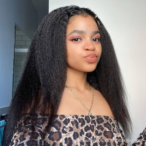 Factory Supply Brazilian Cuticle Aligned Raw Virgin Hair Kinky Straight 13x4 Lace Front Wig Human Hair for Black Women
